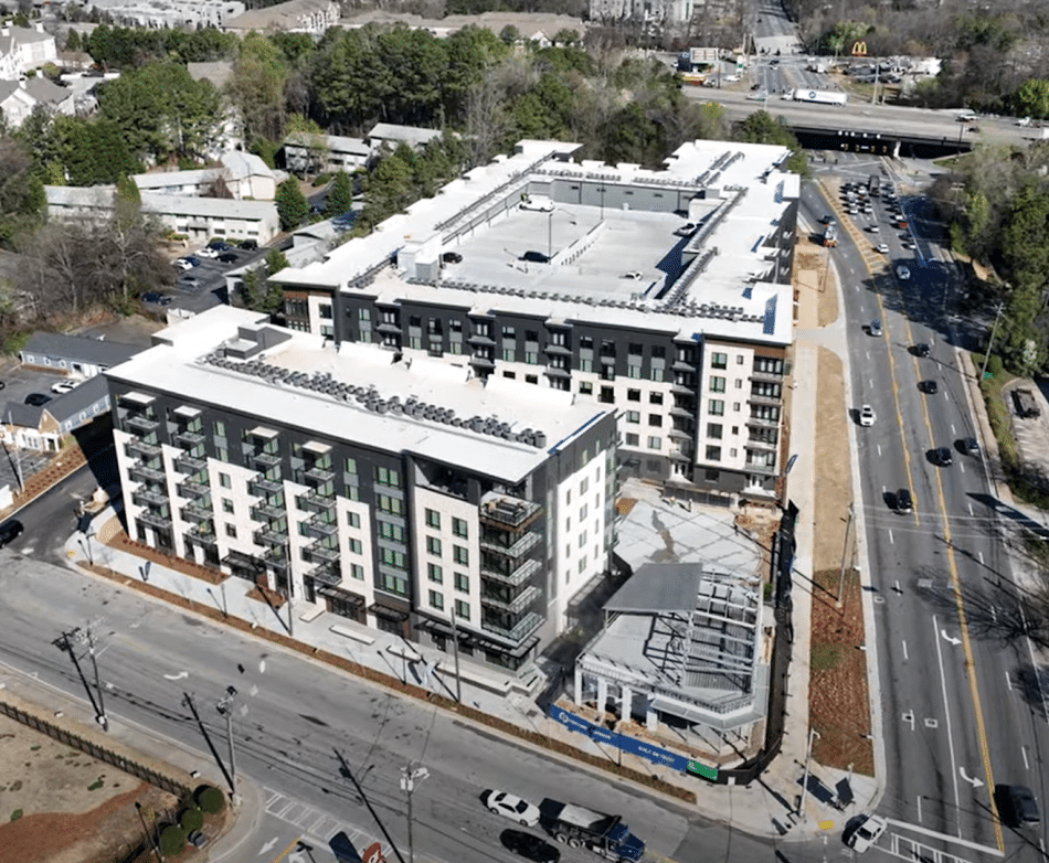 Overview of the three-building project on Briarcliff Road (at bottom) today.
Courtesy of Stein Investment Group, Atlantic Residential